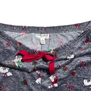 Laura Ashley Women's Pajama Pants Gray Dog Candy Cane Holiday L soft fleece